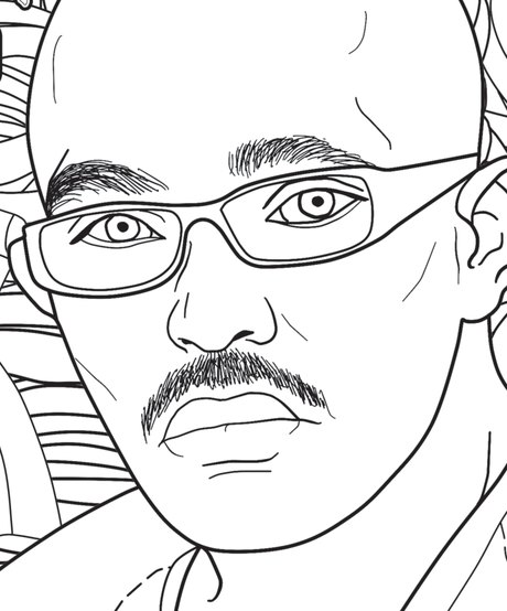 Hand-drawn portrait of Anthony Sowell from the Bloody America coloring book