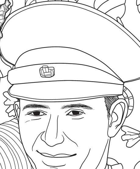 Hand-drawn portrait of Dean Corll from the Bloody America coloring book