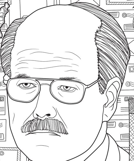 Hand-drawn portrait of Dennis Rader from the Bloody America coloring book