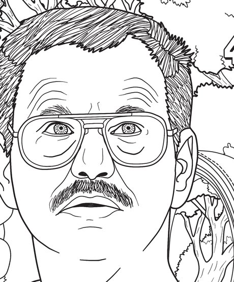 Hand-drawn portrait of Gary Ridgway from the Bloody America coloring book