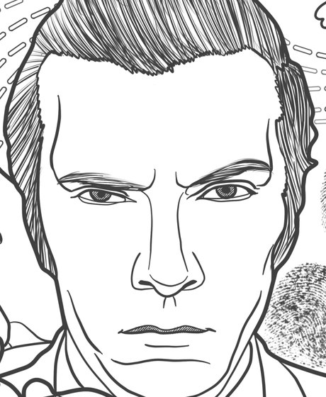 Hand-drawn portrait of Graham Young from the Bloody Alphabet coloring page