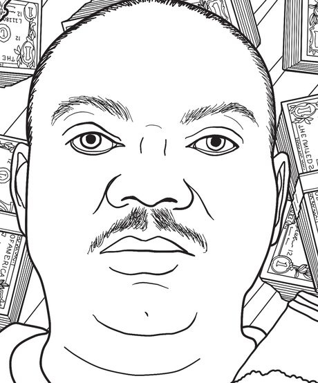 Hand-drawn portrait of Henry Louis Wallace from the Bloody America coloring book