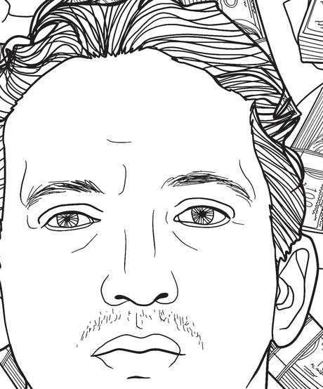 Hand-drawn portrait of Israel Keyes from the Bloody America coloring book