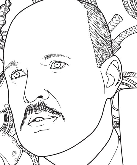 Hand-drawn portrait of Larry Eyler from the Bloody America coloring book