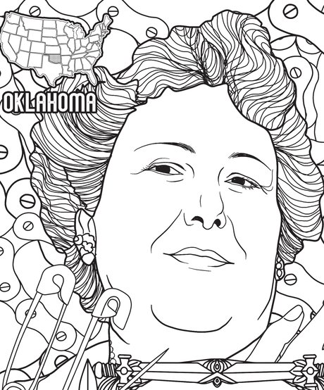 Hand-drawn portrait of Nannie Doss from the Bloody America coloring book