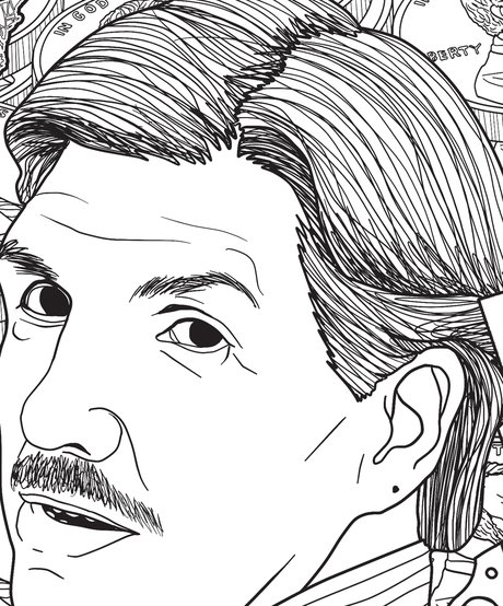 Hand-drawn portrait of Paul Dennis Reid from the Bloody America coloring book