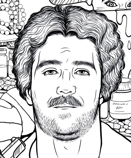 Hand-drawn portrait of Randall Woodfield from the True Crime Activity Book coloring page