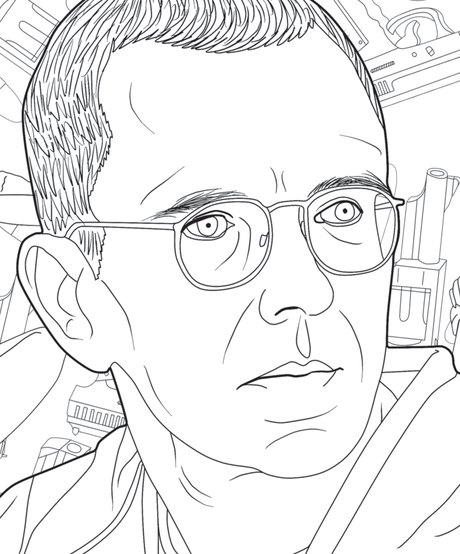 Hand-drawn portrait of Robert Hansen from the Bloody America coloring book