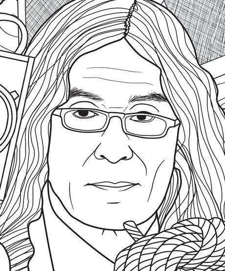 Hand-drawn portrait of Rodney Alcala from the Bloody America coloring book