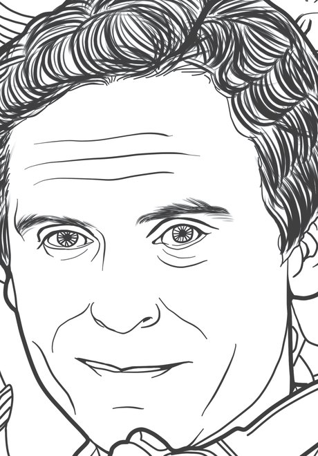 Hand-drawn portrait of Ted Bundy from the Bloody Alphabet coloring page