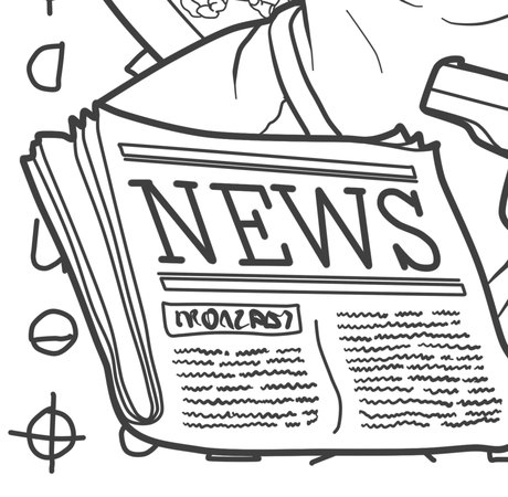 Hand-drawn newspaper and crosshairs symbol, a detail from the Zodiac page of the Bloody Alphabet coloring book